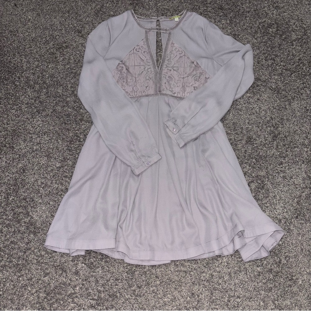 Gianni Bini Lace Bodice Long Sleeve  Mini Dress in Gray Size Small